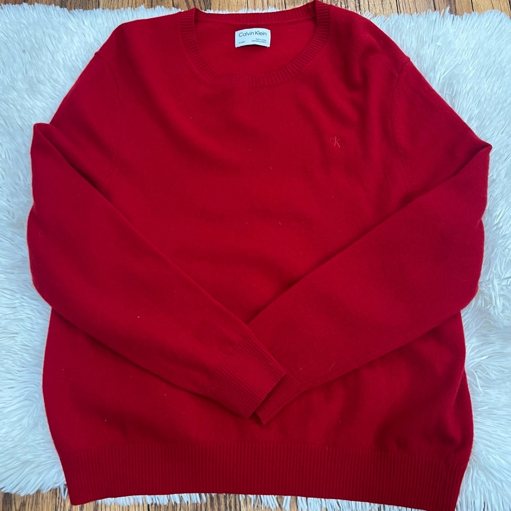 Calvin Klein Logo Crew neck Wool pullover sweater size XL
